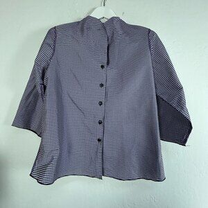 Beluva San Francisco Womens Medium Purple Gingham Button-Up Blouse 43/4 Sleeve